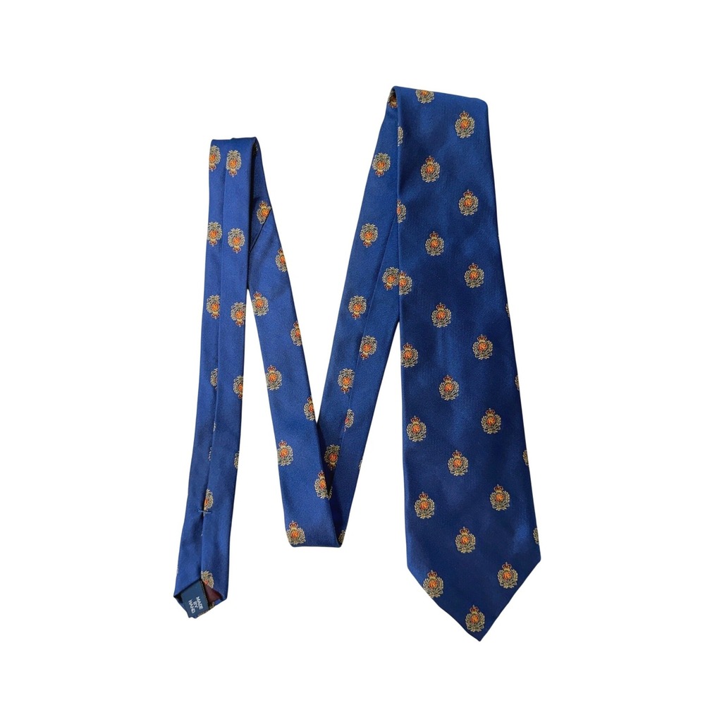 Polo Ralph Lauren Neiman Marcus VTG Silk Crest Tie Blue Heraldic Made in USA
